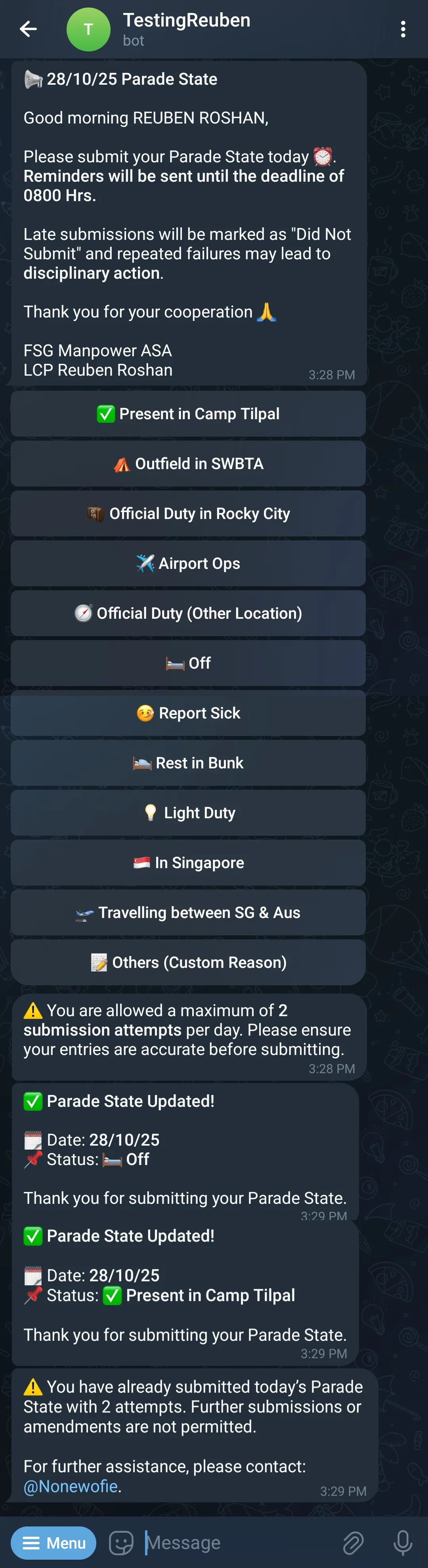 View of the Parade State prompt feature